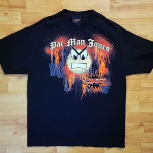 TNA Wrestling Pac Man Jones Black Graphic Tee with Flames Pac Attac Artwork, XL